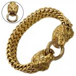 Gold Stainless Steel Franco Link Bracelet with Lion Head Clasp